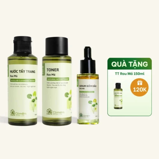 Combo Nước Tẩy Trang Rau Má Toner Rau Má Serum Kiềm Dầu Rau Má